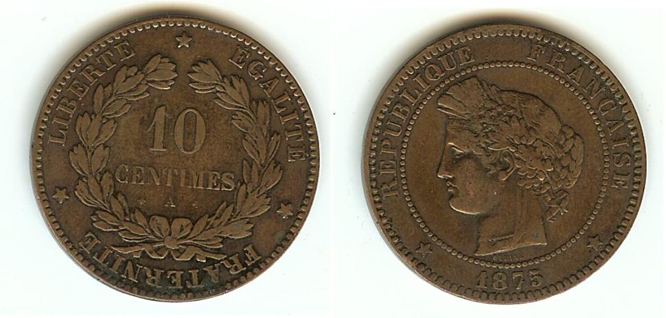 10 centimes Cérès 1875 Paris TB+ à TTB